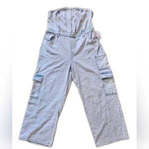 NWT Wild Fable Strapless Denim Cargo Jumpsuit XXL Light Wash Blue Viral